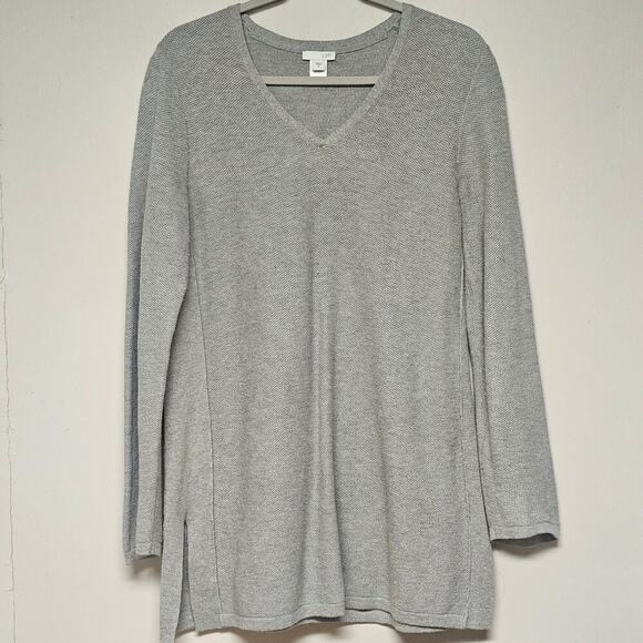 J Jill Gray Knit Silk Wool Blend Tunic Sweater Quiet Luxury Minimalist Size M - Picture 1 of 5